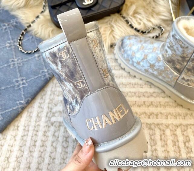 Charming Chanel PVC Snow Boots with CC Embroidery Grey 1213063