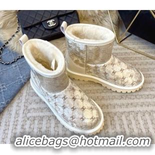 Good Looking Chanel PVC Snow Boots with CC Embroidery White 213064