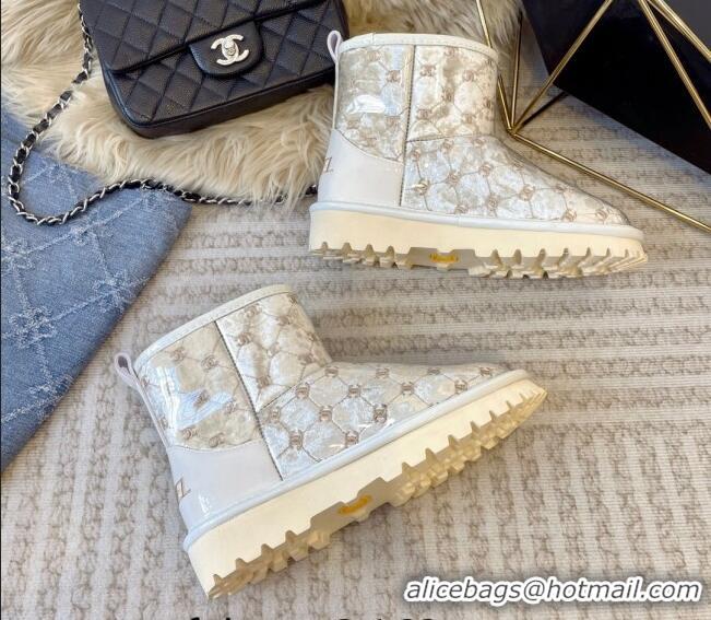 Good Looking Chanel PVC Snow Boots with CC Embroidery White 213064