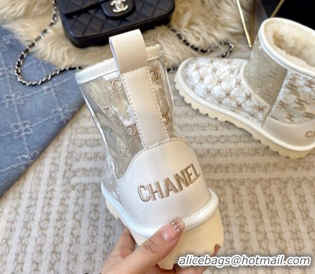 Good Looking Chanel PVC Snow Boots with CC Embroidery White 213064