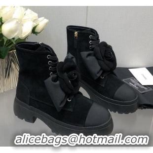 Purchase Chanel Suede Ankle Boot with Camellia Bloom Black 213067