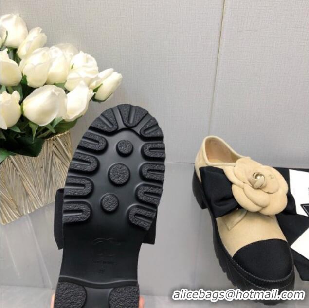 Popular Style Chanel Suede Loafers with Camellia Bloom Beige 213068