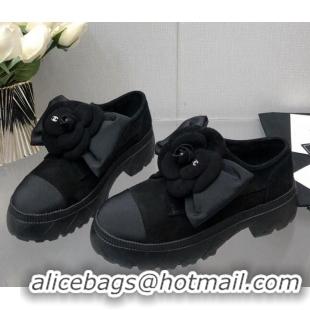 Best Price Chanel Suede Loafers with Camellia Bloom Black 213069