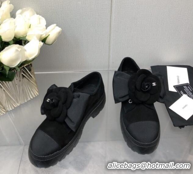 Best Price Chanel Suede Loafers with Camellia Bloom Black 213069