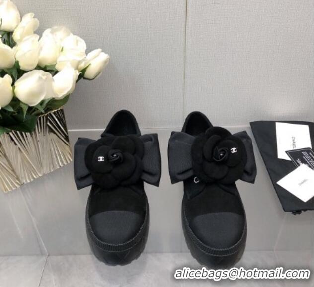 Best Price Chanel Suede Loafers with Camellia Bloom Black 213069