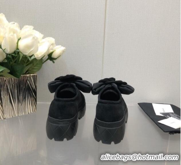 Best Price Chanel Suede Loafers with Camellia Bloom Black 213069