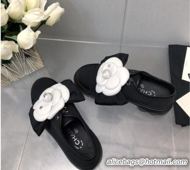 Best Quality Chanel Fabric Loafers with Camellia Bloom Black 213070