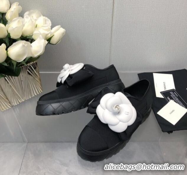 Best Quality Chanel Fabric Loafers with Camellia Bloom Black 213070