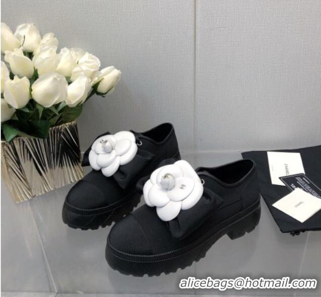 Best Quality Chanel Fabric Loafers with Camellia Bloom Black 213070