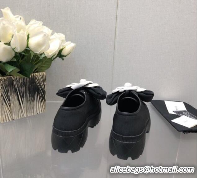 Best Quality Chanel Fabric Loafers with Camellia Bloom Black 213070