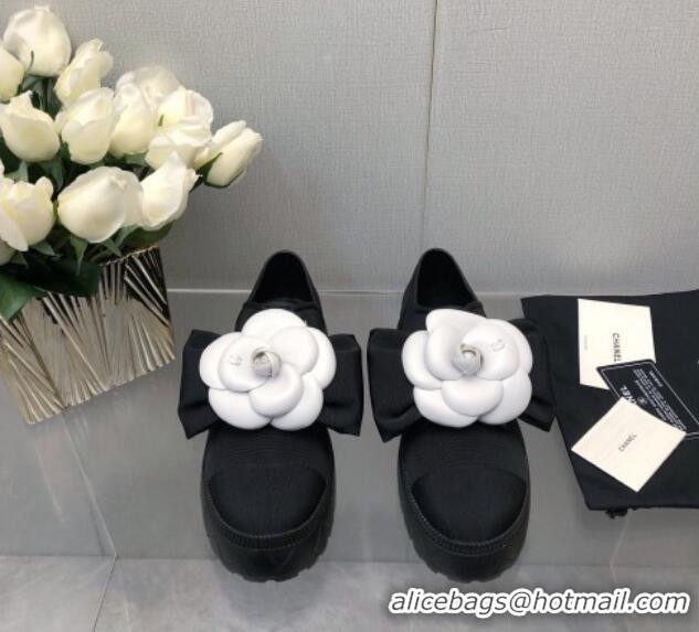 Best Quality Chanel Fabric Loafers with Camellia Bloom Black 213070