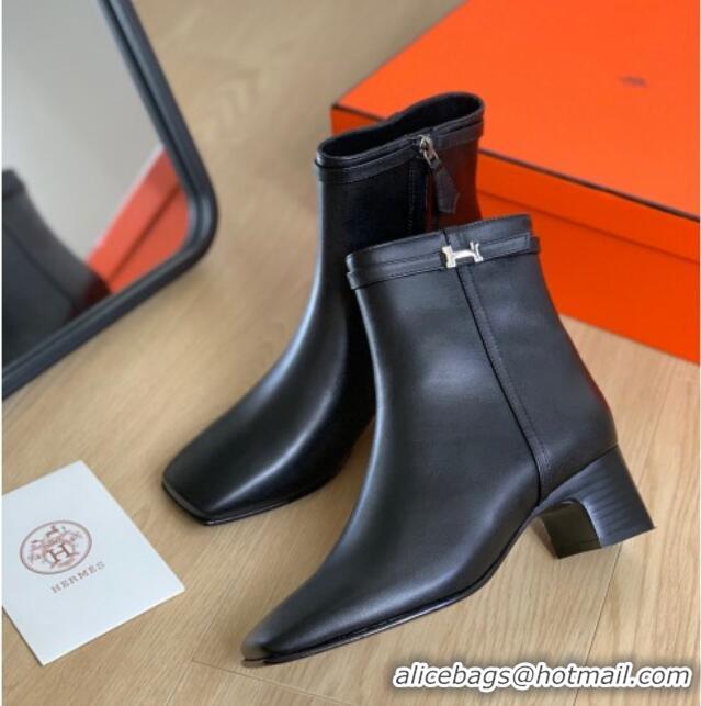 Pretty Style Hermes Hommage Heel Ankle boots 5cm in Calfskin Black 117001