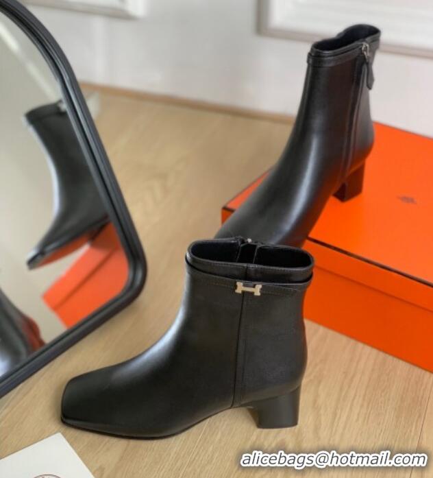 Pretty Style Hermes Hommage Heel Ankle boots 5cm in Calfskin Black 117001