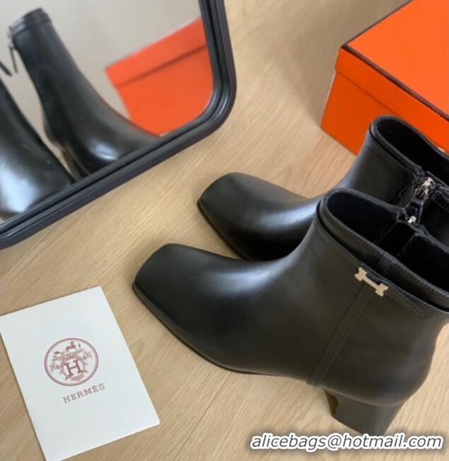 Pretty Style Hermes Hommage Heel Ankle boots 5cm in Calfskin Black 117001