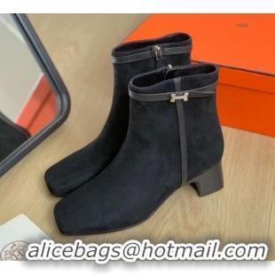 Stylish Hermes Hommage Heel Ankle boots 5cm in Suede Black 117002