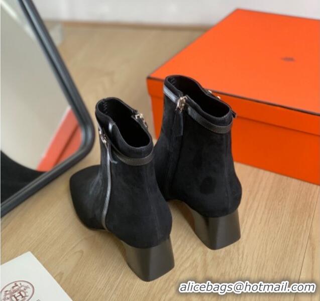 Stylish Hermes Hommage Heel Ankle boots 5cm in Suede Black 117002