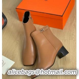 Top Design Hermes Hommage Heel Ankle boots 5cm in Calfskin Brown 117003