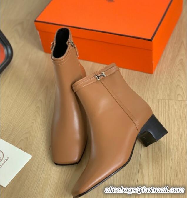 Top Design Hermes Hommage Heel Ankle boots 5cm in Calfskin Brown 117003