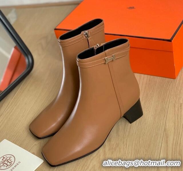 Top Design Hermes Hommage Heel Ankle boots 5cm in Calfskin Brown 117003