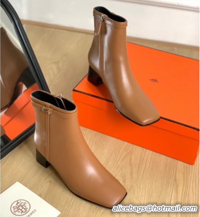 Top Design Hermes Hommage Heel Ankle boots 5cm in Calfskin Brown 117003