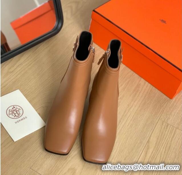 Top Design Hermes Hommage Heel Ankle boots 5cm in Calfskin Brown 117003