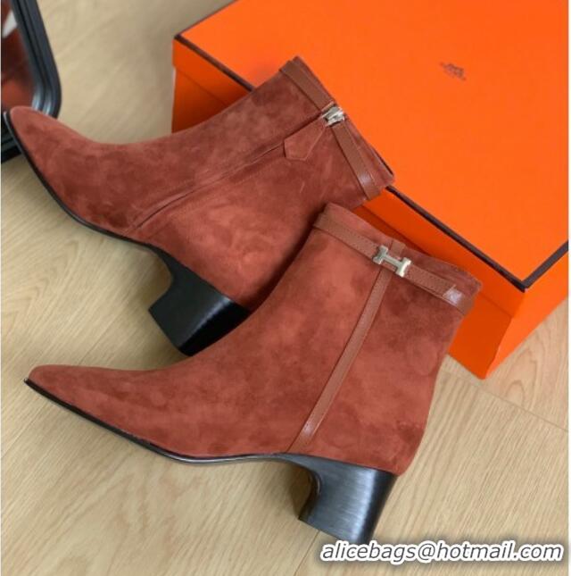 Perfect Hermes Hommage Heel Ankle boots 5cm in Suede Brown 117004