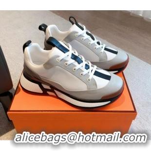 Good Looking Hermes Hugo sneakers in Calfskin Light Grey/White 117005