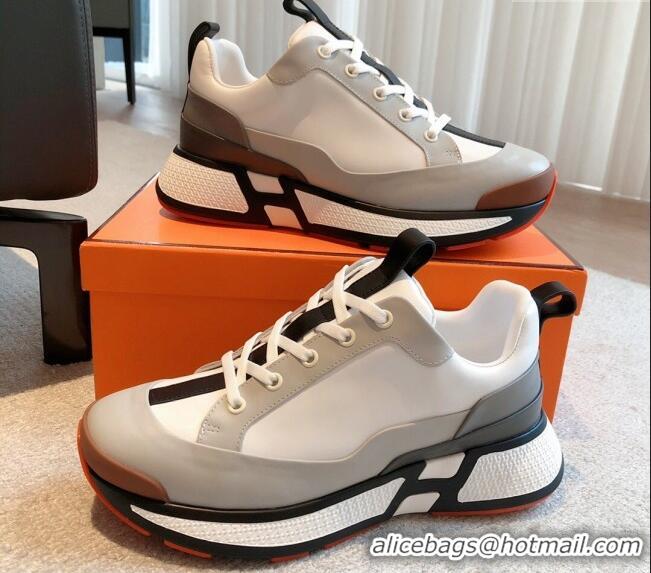 Good Looking Hermes Hugo sneakers in Calfskin Light Grey/White 117005