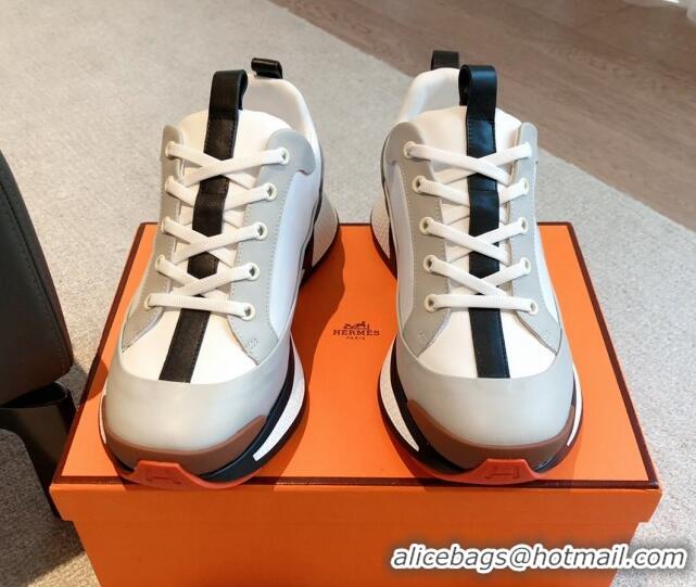 Good Looking Hermes Hugo sneakers in Calfskin Light Grey/White 117005