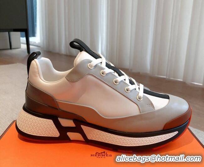 Good Looking Hermes Hugo sneakers in Calfskin Light Grey/White 117005