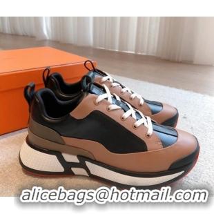 Grade Quality Hermes Hugo sneakers in Calfskin Brown/Black 117006