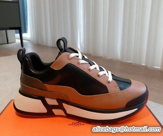 Grade Quality Hermes Hugo sneakers in Calfskin Brown/Black 117006