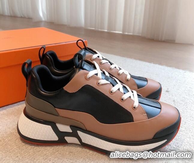 Grade Quality Hermes Hugo sneakers in Calfskin Brown/Black 117006