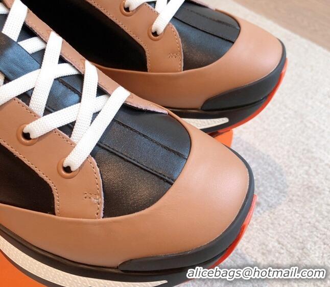 Grade Quality Hermes Hugo sneakers in Calfskin Brown/Black 117006