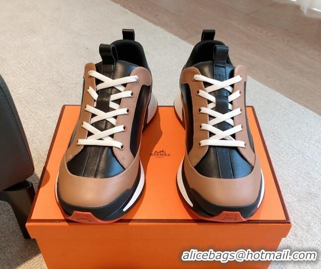 Grade Quality Hermes Hugo sneakers in Calfskin Brown/Black 117006