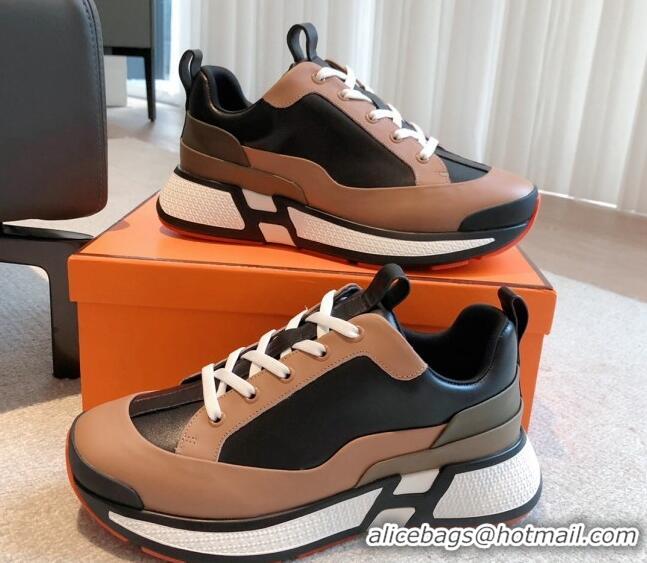 Grade Quality Hermes Hugo sneakers in Calfskin Brown/Black 117006