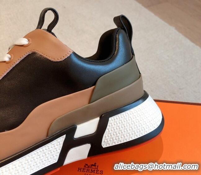 Grade Quality Hermes Hugo sneakers in Calfskin Brown/Black 117006