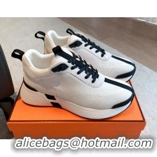 Luxury Hermes Hugo sneakers in Technical Knit White1/Black 117011