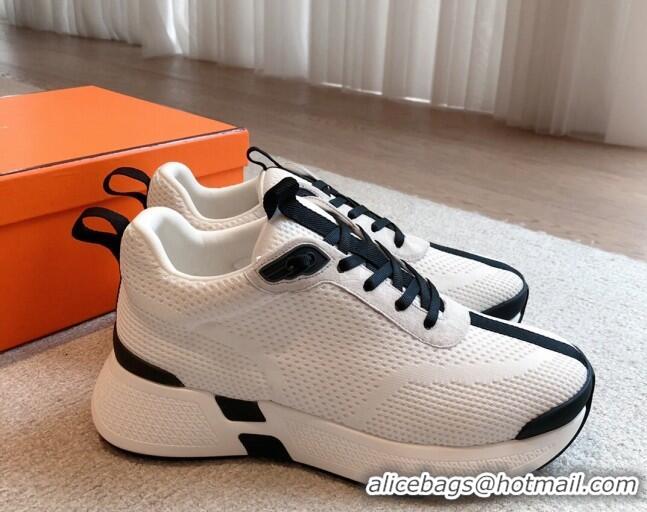 Luxury Hermes Hugo sneakers in Technical Knit White1/Black 117011