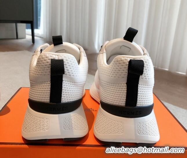 Luxury Hermes Hugo sneakers in Technical Knit White1/Black 117011