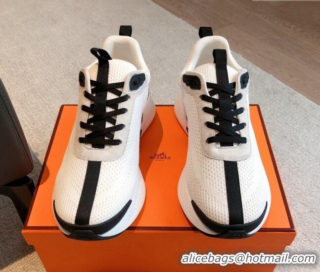 Luxury Hermes Hugo sneakers in Technical Knit White1/Black 117011