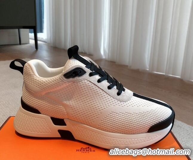 Luxury Hermes Hugo sneakers in Technical Knit White1/Black 117011