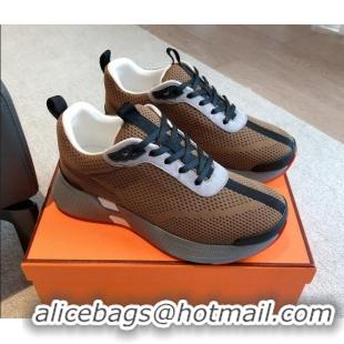 Shop Duplicate Hermes Hugo sneakers in Technical Knit Taupe Brown 117016