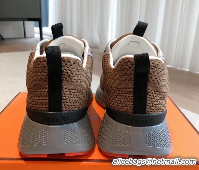 Shop Duplicate Hermes Hugo sneakers in Technical Knit Taupe Brown 117016