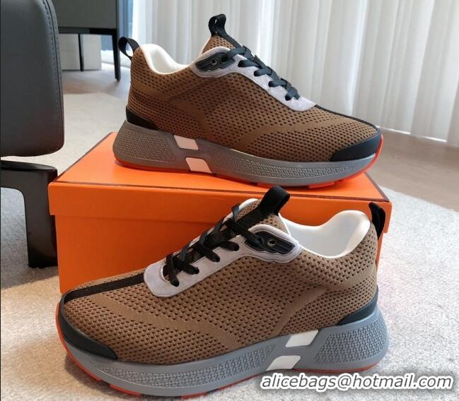 Shop Duplicate Hermes Hugo sneakers in Technical Knit Taupe Brown 117016