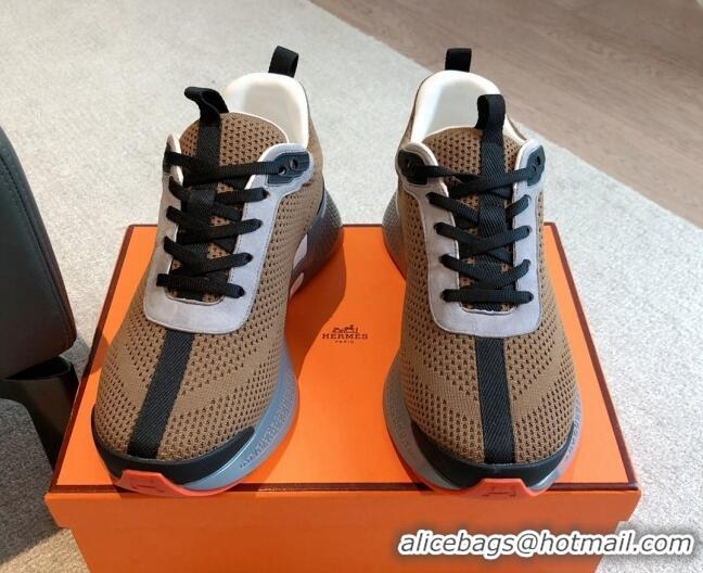 Shop Duplicate Hermes Hugo sneakers in Technical Knit Taupe Brown 117016