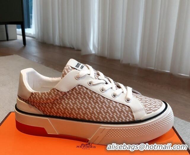 Best Product Hermes Gad Low Top Sneakers in Printed Denim and Calfskin Beige 117018