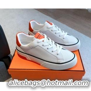 Durable Hermes Gad Low Top Sneakers in White Canvas and Calfskin 117020