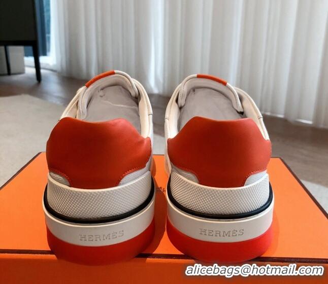 Durable Hermes Gad Low Top Sneakers in White Canvas and Calfskin 117020