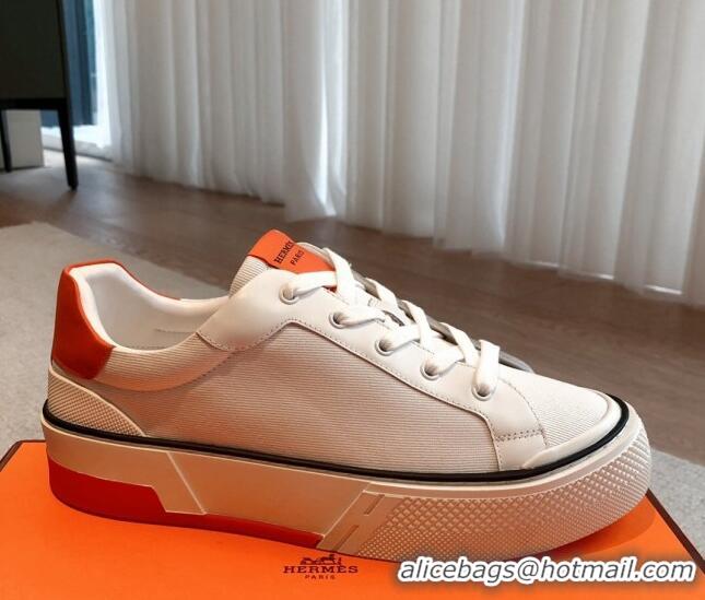 Durable Hermes Gad Low Top Sneakers in White Canvas and Calfskin 117020